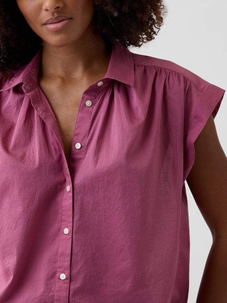 Collared Cap-Sleeve Shirt