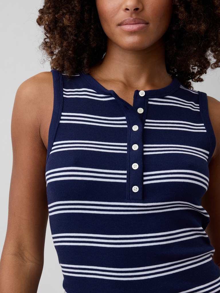 Ribbed Henley Tank Top