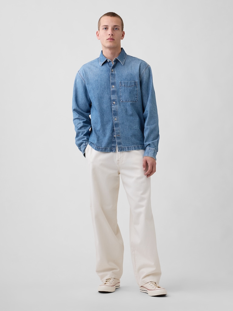 Denim Relaxed Straight-Hem Shirt