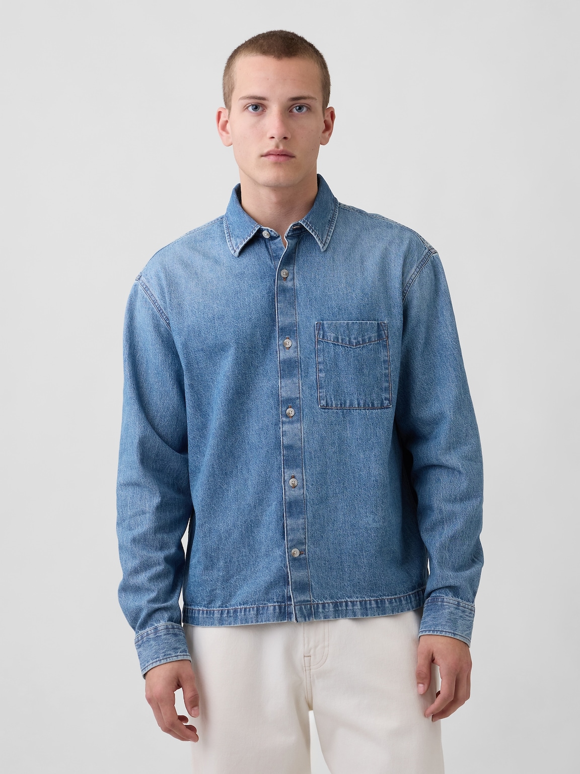 Denim Relaxed Straight-Hem Shirt