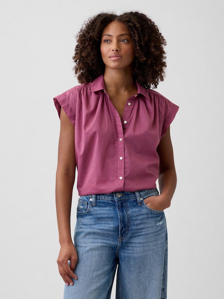 Collared Cap-Sleeve Shirt