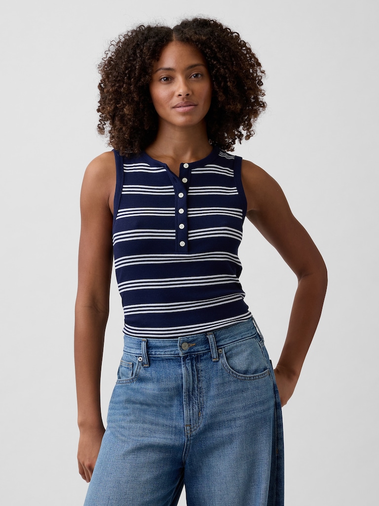 Ribbed Henley Tank Top