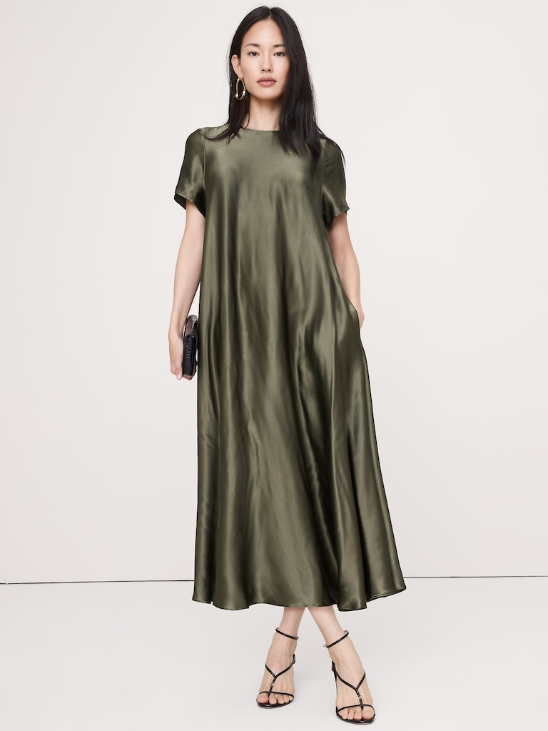 Italian Satin Trapeze Maxi Dress