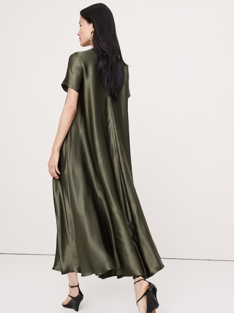 Italian Satin Trapeze Maxi Dress