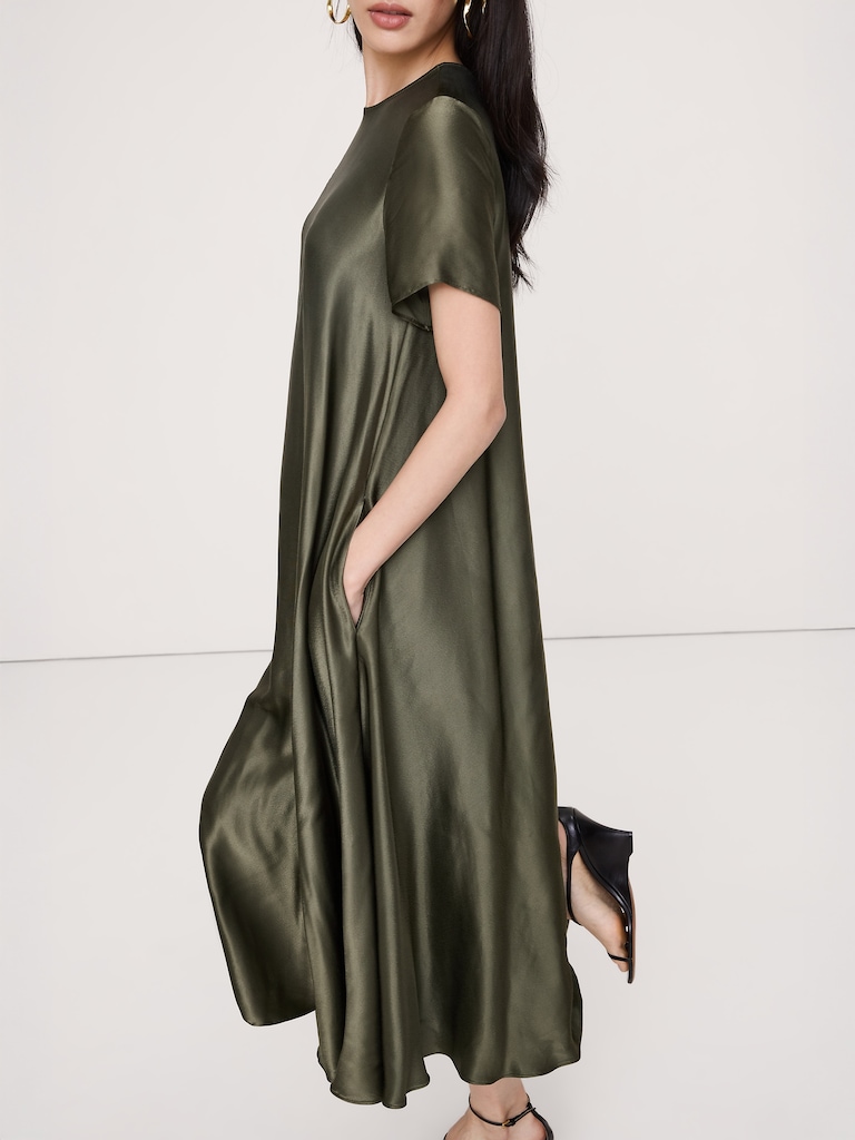 Italian Satin Trapeze Maxi Dress