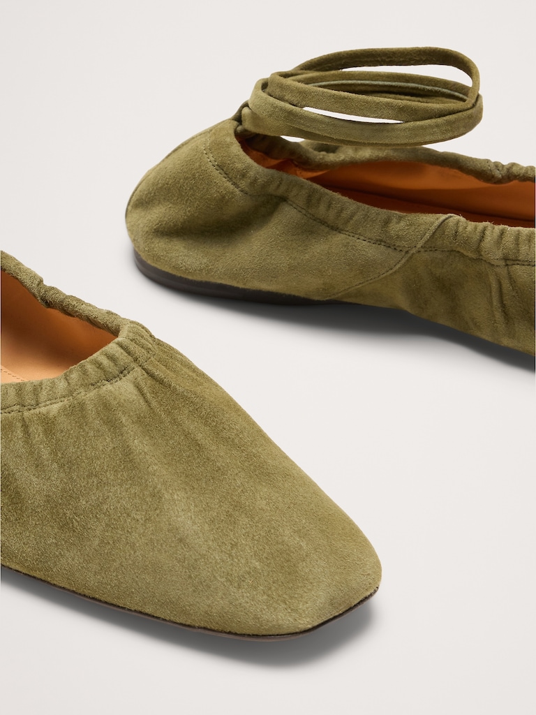 Ruched Suede Ballet Flat