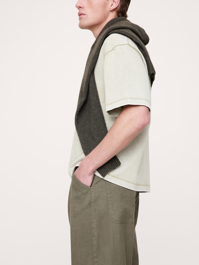 Loose Italian Linen-Cotton Pull-On Pant