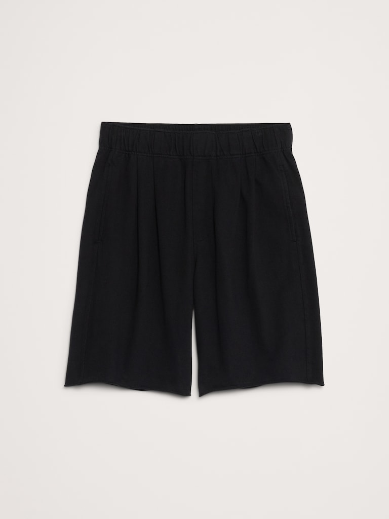 Relaxed Cotton-Fleece Pleated Pull-On Short