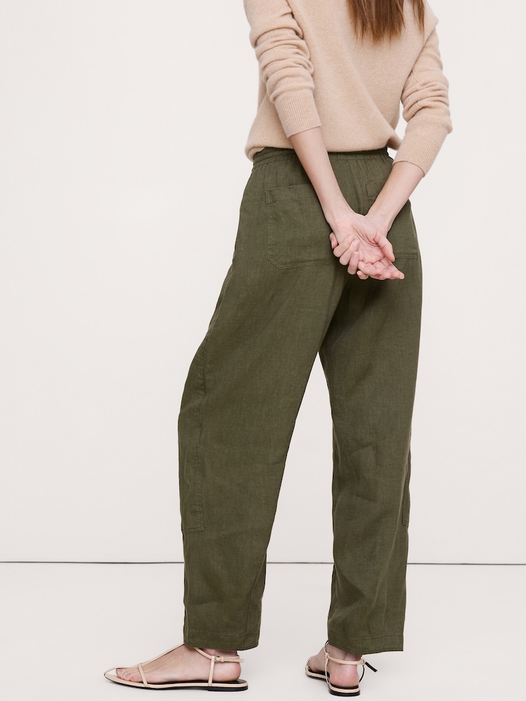 Barrel-Leg Pull-On Pant in Linen