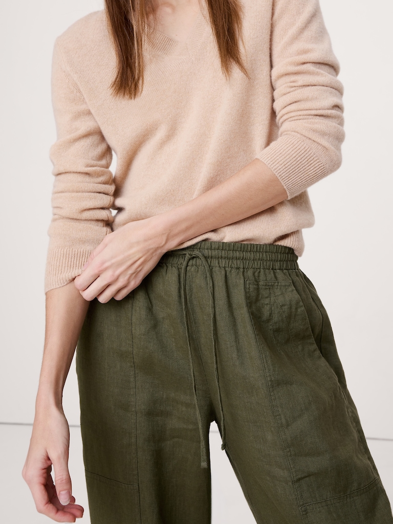Barrel-Leg Pull-On Pant in Linen