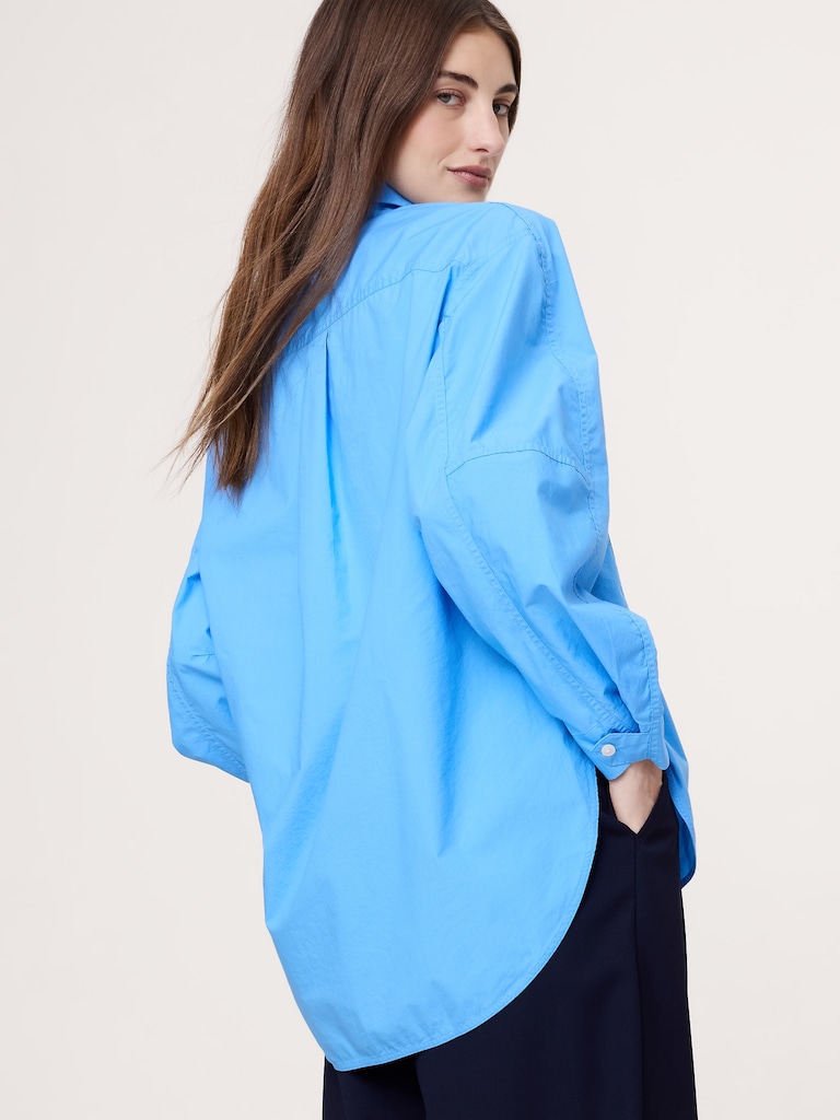 Oversized Cotton Poplin Utility Pocket Shirt