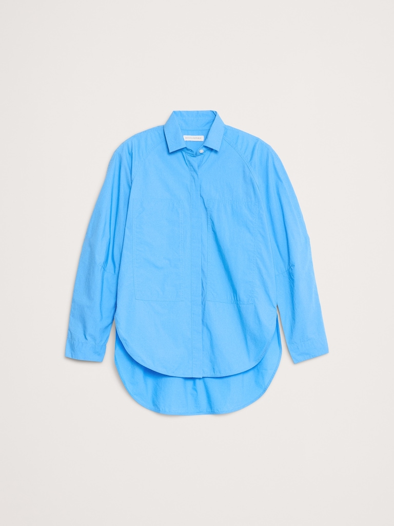 Oversized Cotton Poplin Utility Pocket Shirt