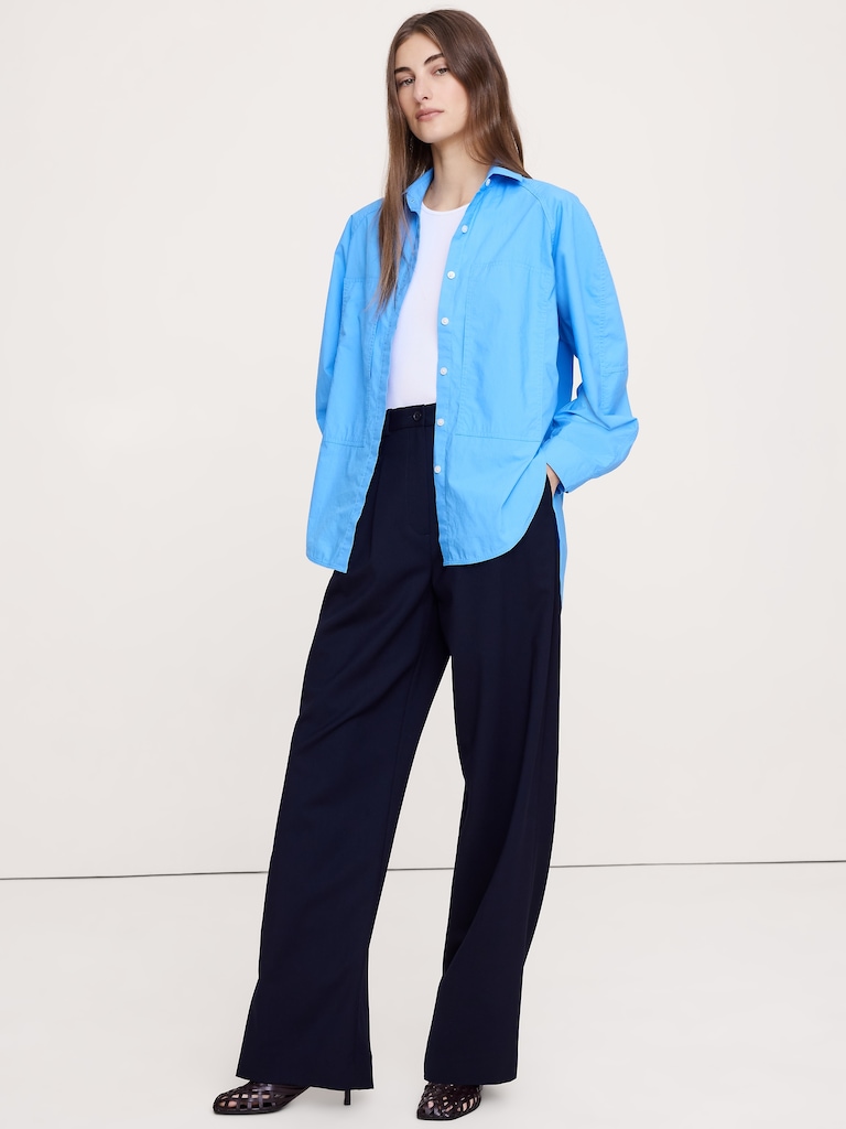 Oversized Cotton Poplin Utility Pocket Shirt
