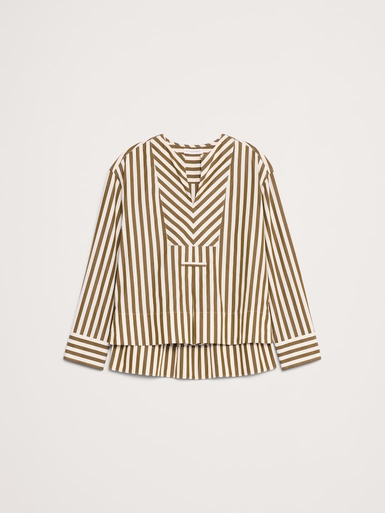 Cotton Poplin Popover Top with Rolled Cuffs