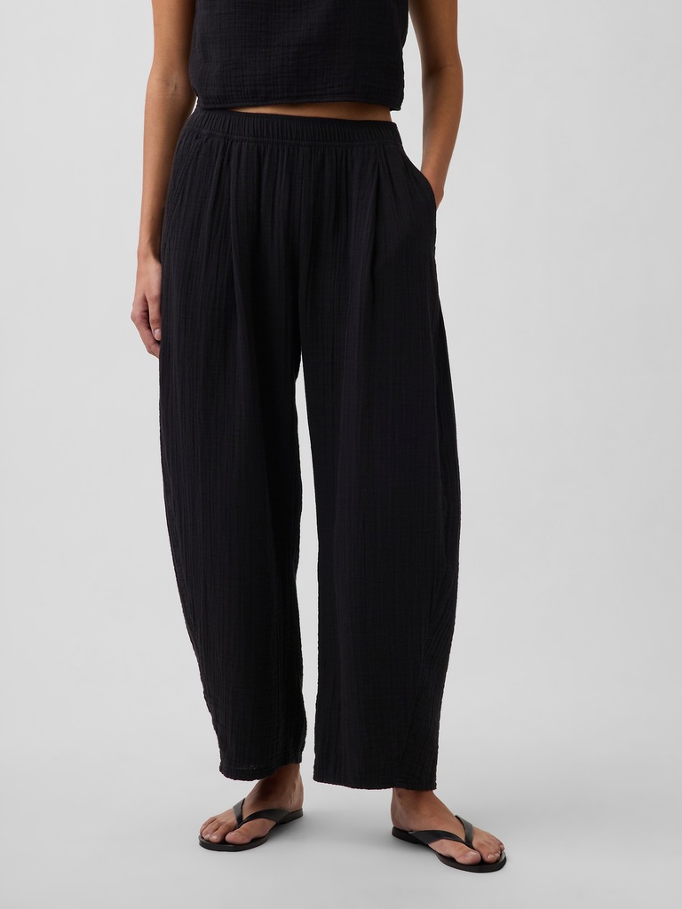 Cotton Gauze Easy Barrel Pants
