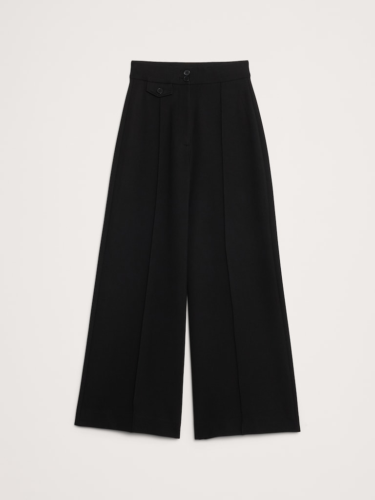 High Rise Wide-Leg Drapey Ponte Pant