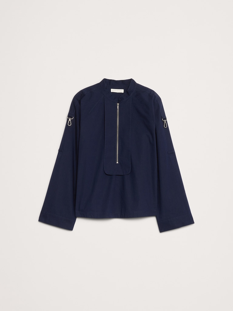 Cotton Poplin Zip Popover Top