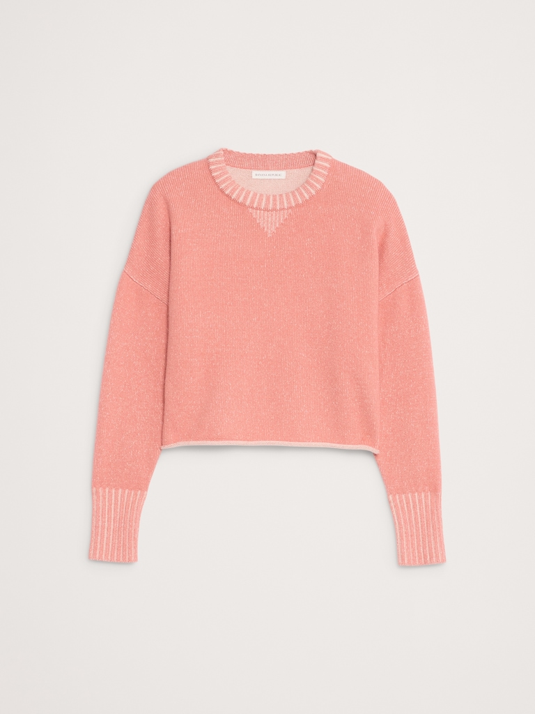 Merino-Cotton Two-Tone Cropped Sweater
