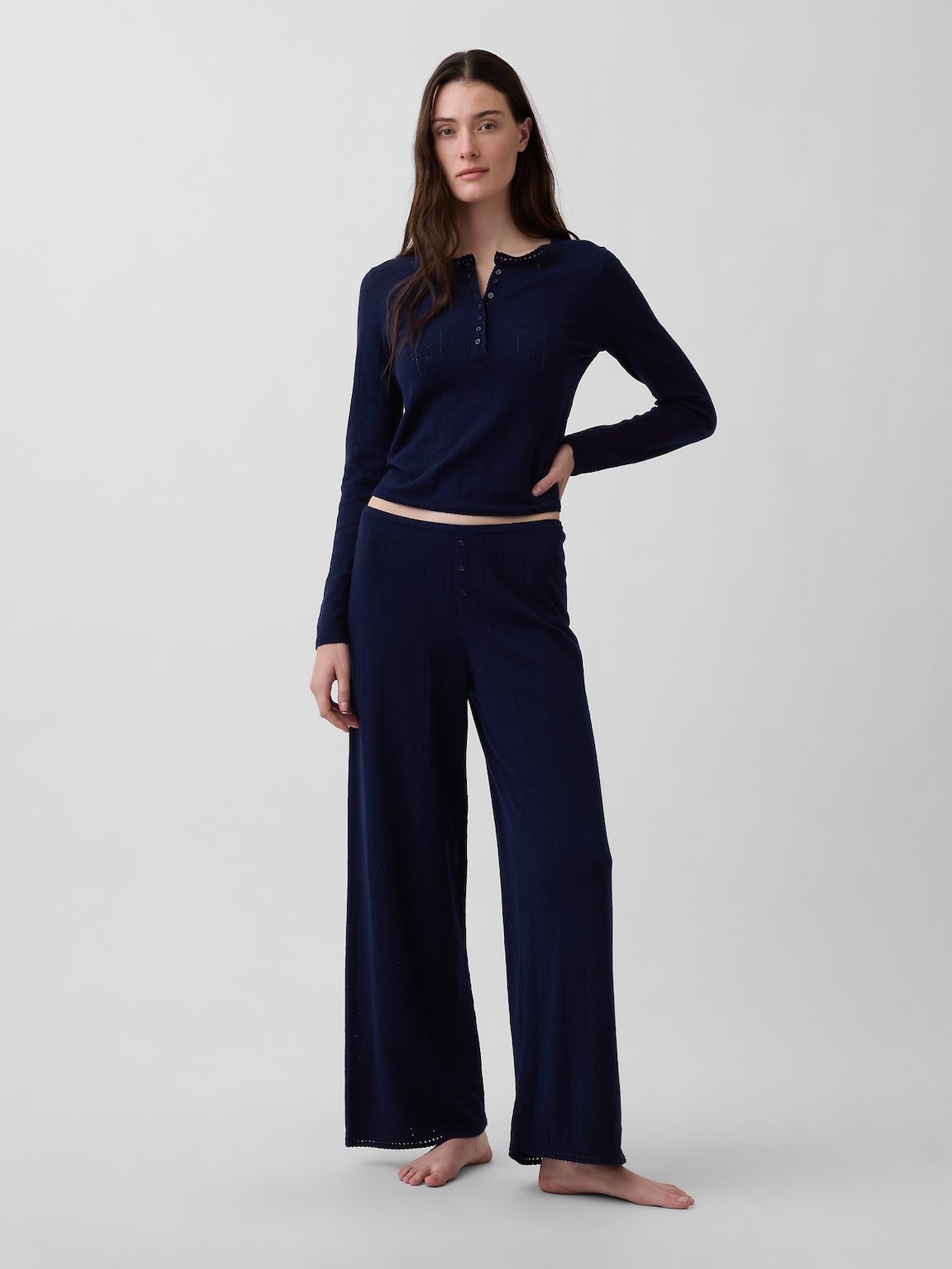 Lightweight CashSoft Pointelle Heart PJ Top