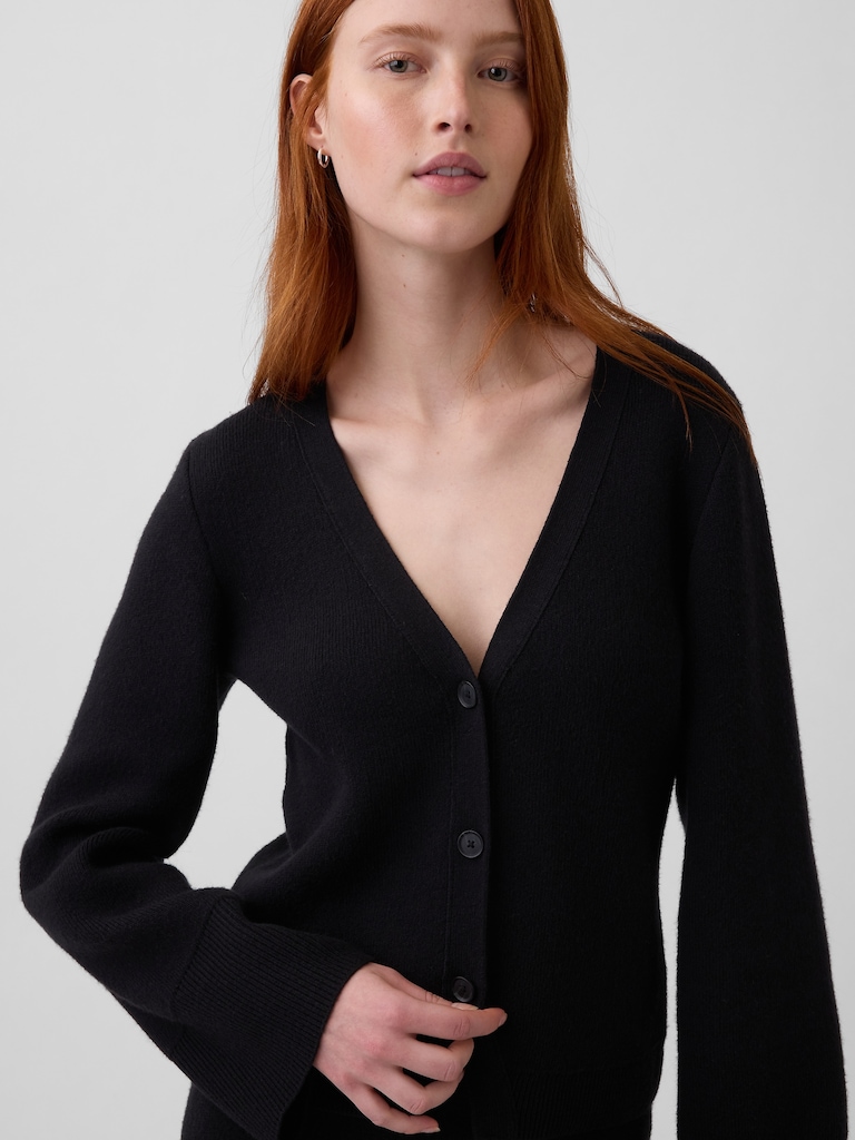 Cotton-Blend Relaxed V-Neck Cardigan Sweater