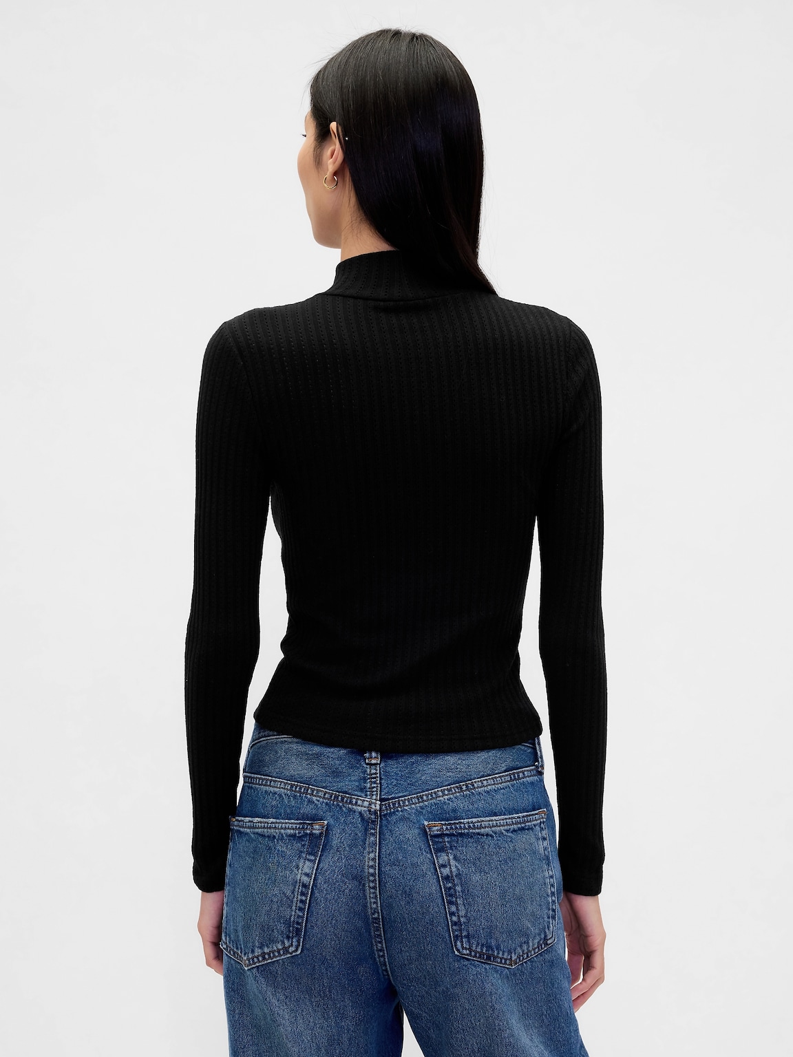 Pointelle Rib Crop Turtleneck