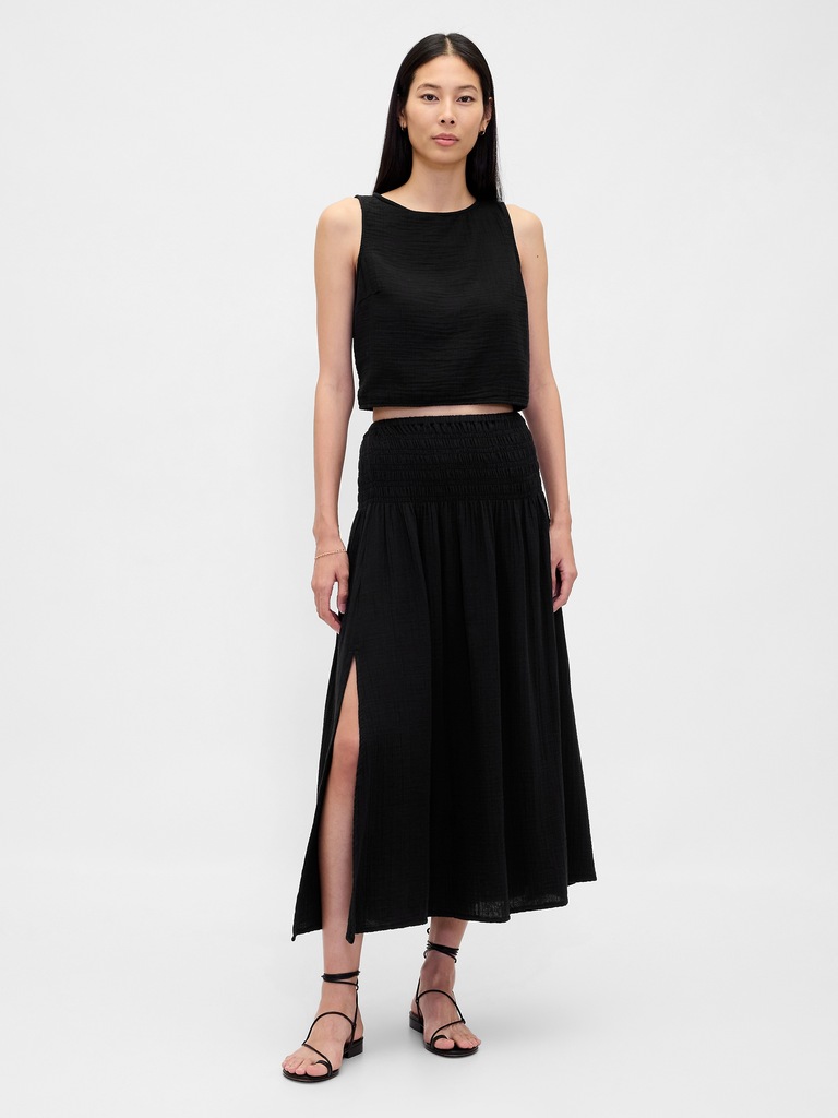 Cotton Gauze Smocked-Waist Maxi Skirt