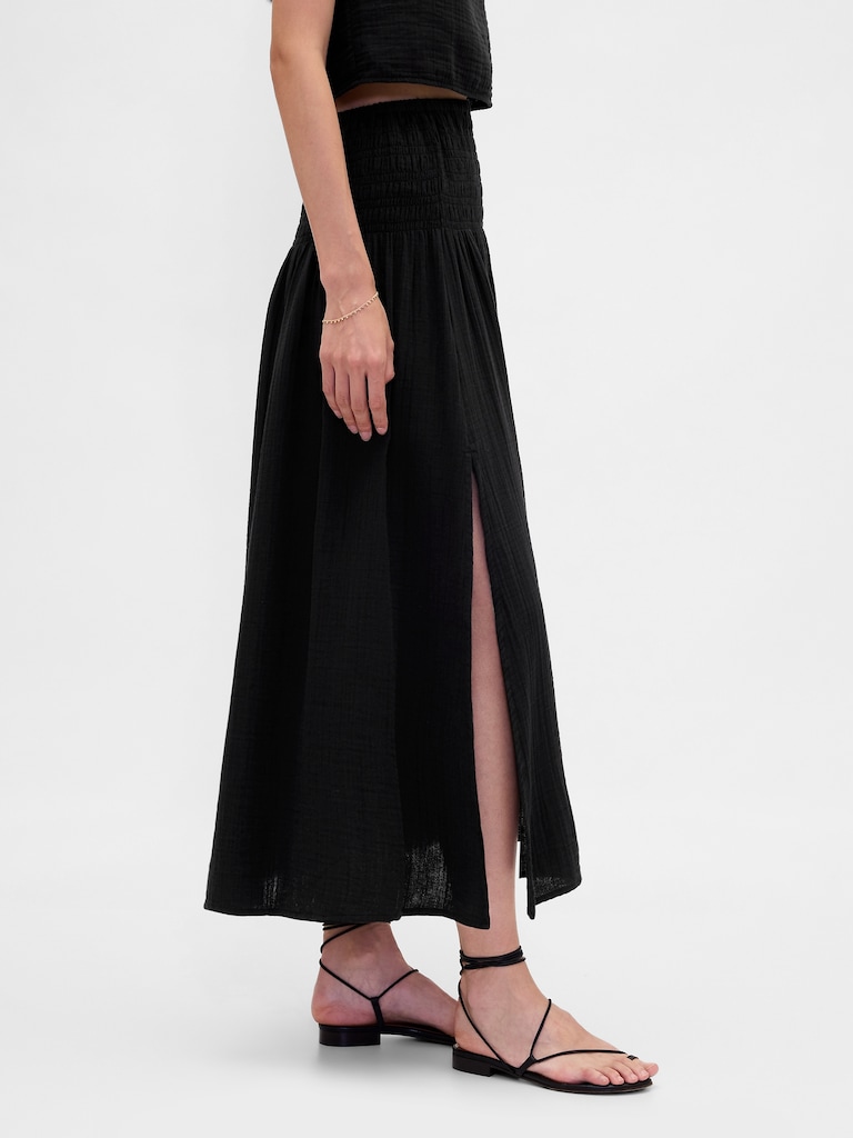 Cotton Gauze Smocked-Waist Maxi Skirt