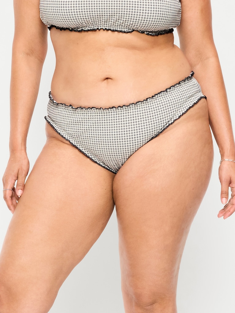 Mid-Rise Ruffle Trim Swim Bottoms