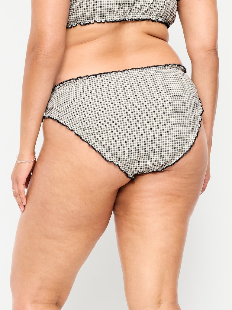 Mid-Rise Ruffle Trim Swim Bottoms