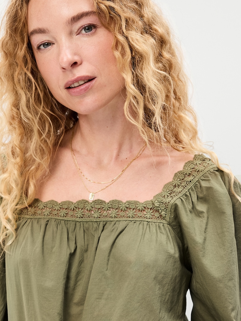 Long-Sleeve Lace Trim Top