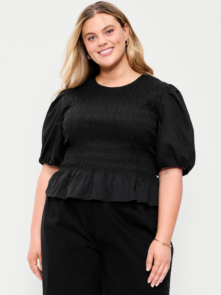 Puff Sleeve Peplum Smocked Top