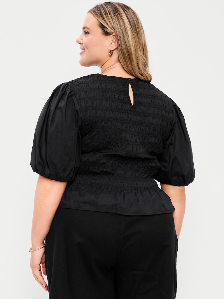 Puff Sleeve Peplum Smocked Top