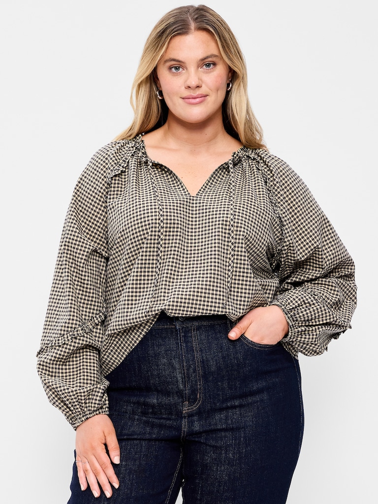 Long-Sleeve Ruffle Trim Top
