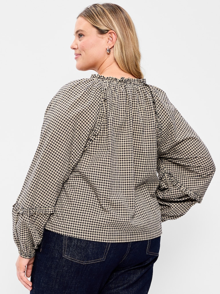 Long-Sleeve Ruffle Trim Top