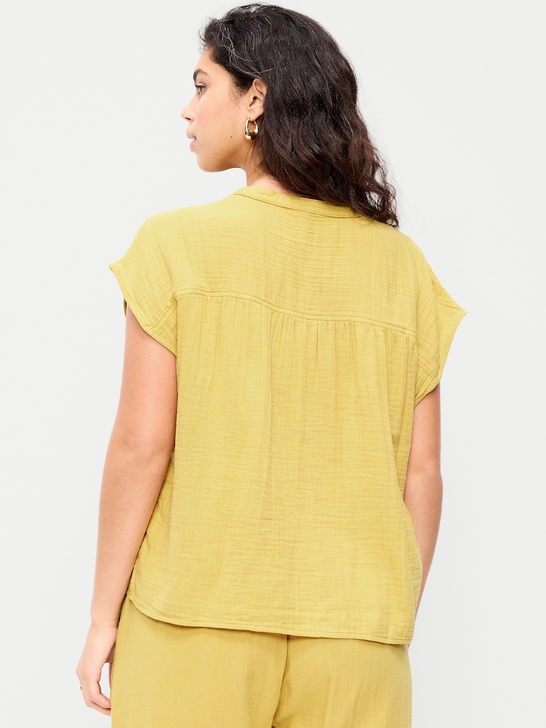 Short-Sleeve Crinkle Gauze Popover Top