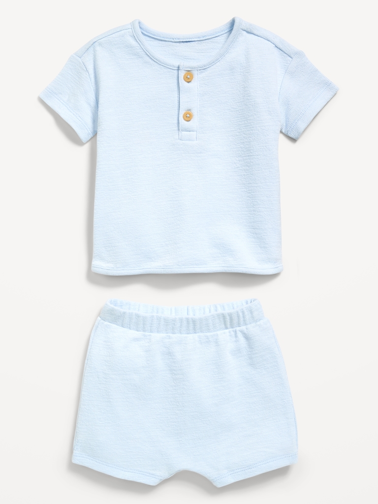 Jacquard-Knit Henley Shirt and Shorts Set for Baby