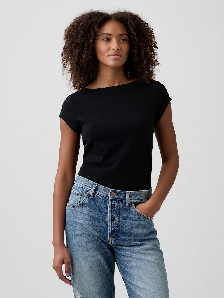 Stretch Jersey Boatneck T-Shirt