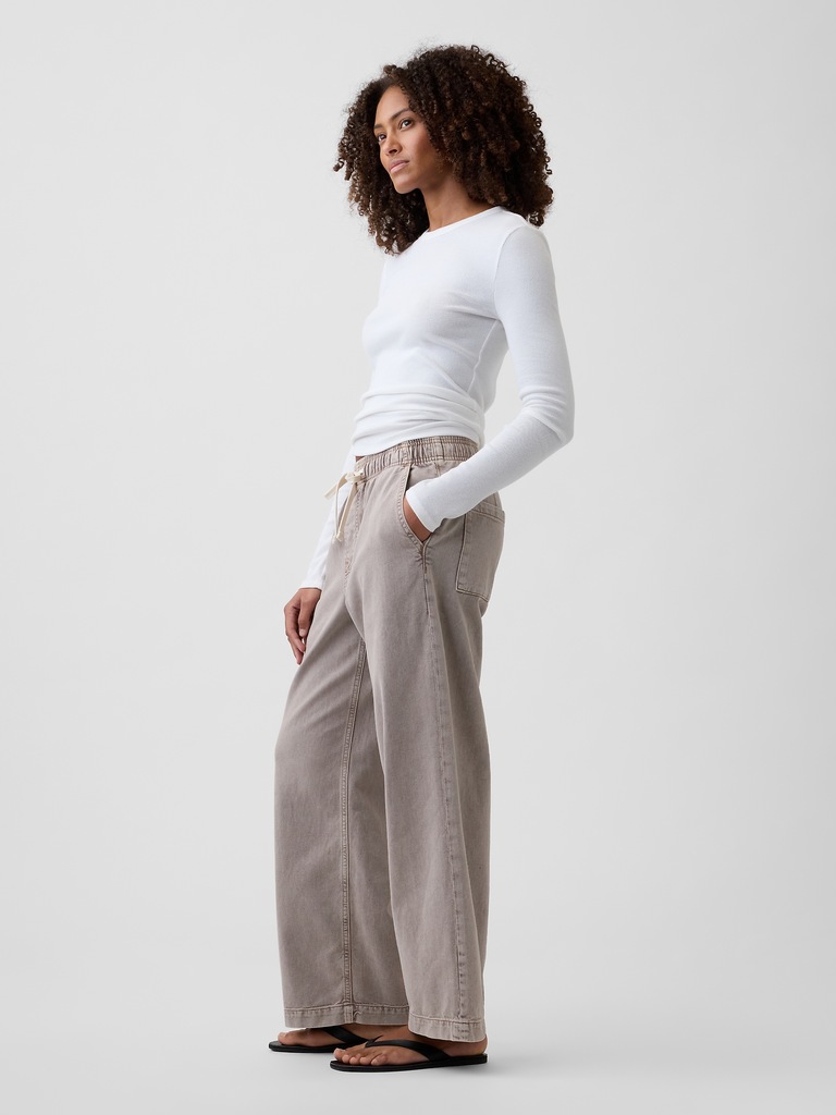 High Rise Pull-On Wide-Leg Jeans