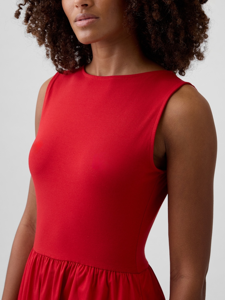 Sleeveless Boatneck Midi Dress