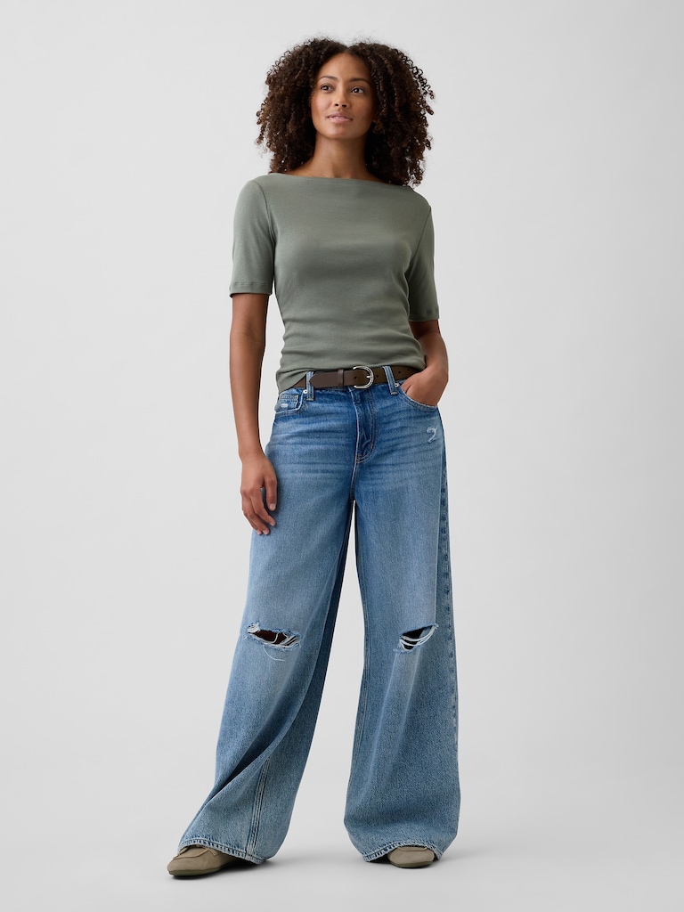 Modern Ribbed Boatneck T-Shirt