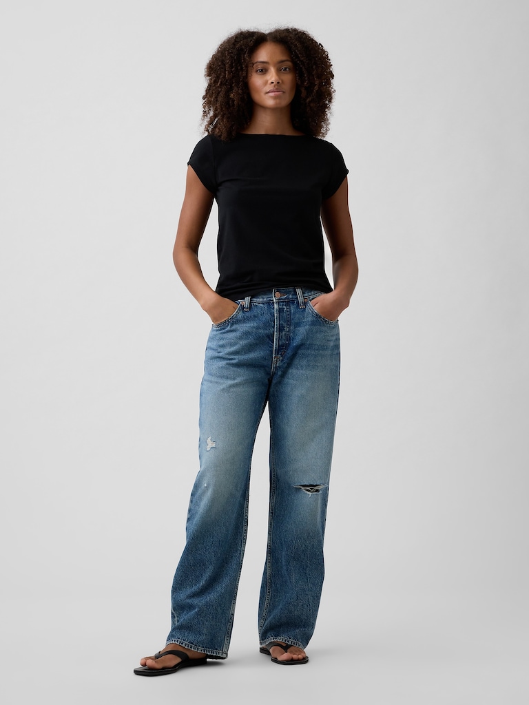 Stretch Jersey Boatneck T-Shirt