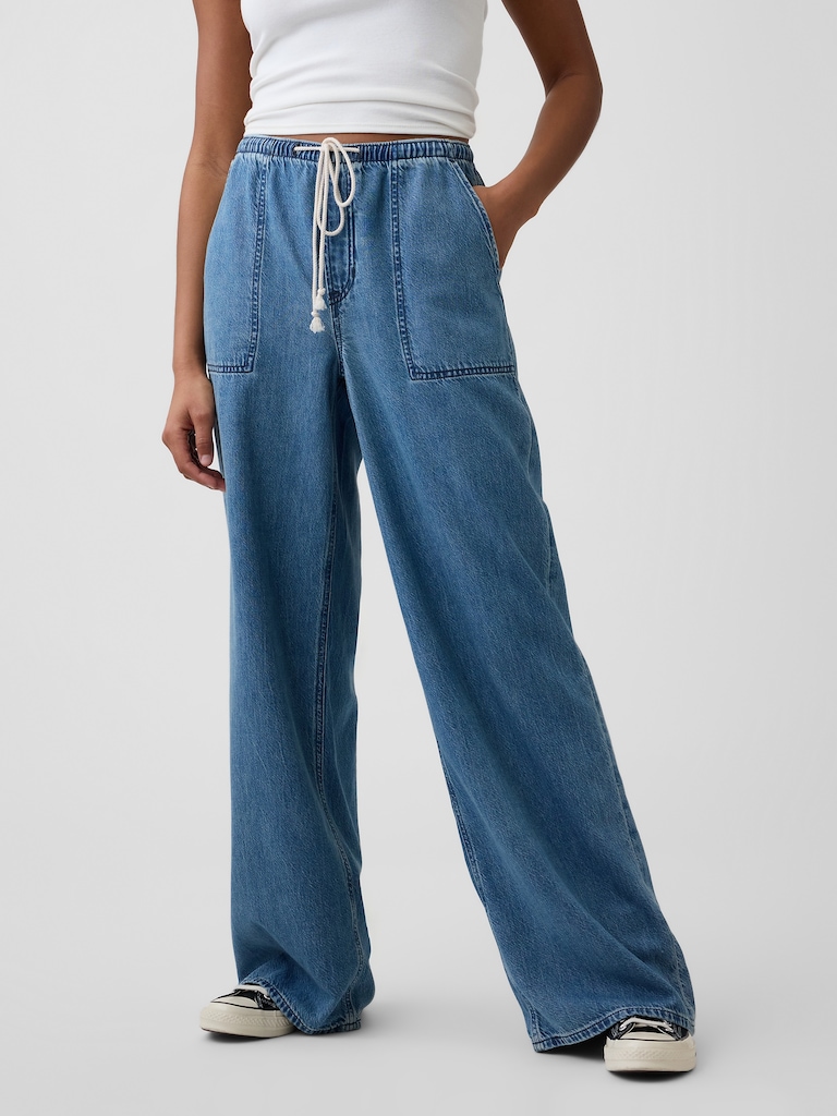 Mid Rise Pull-On SuperLight Wide-Leg Jeans