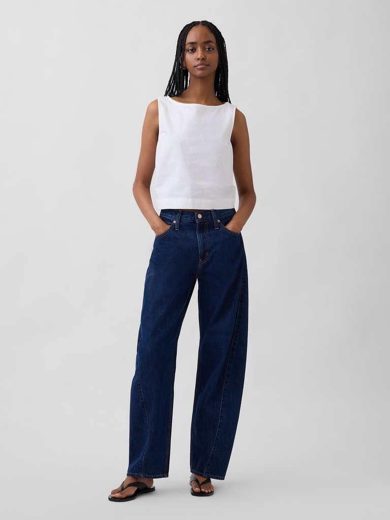 Poplin Boatneck Shell Tank Top