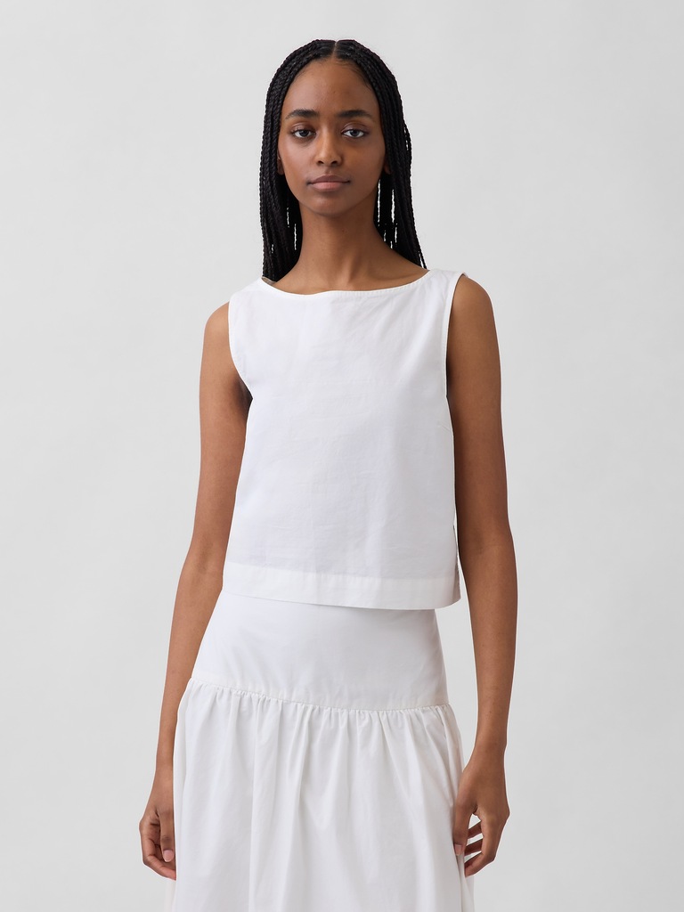 Poplin Boatneck Shell Tank Top