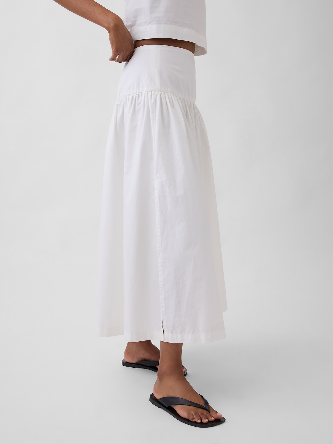 Poplin Drop-Waist Maxi Skirt