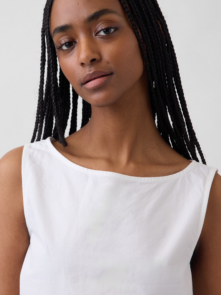Poplin Boatneck Shell Tank Top