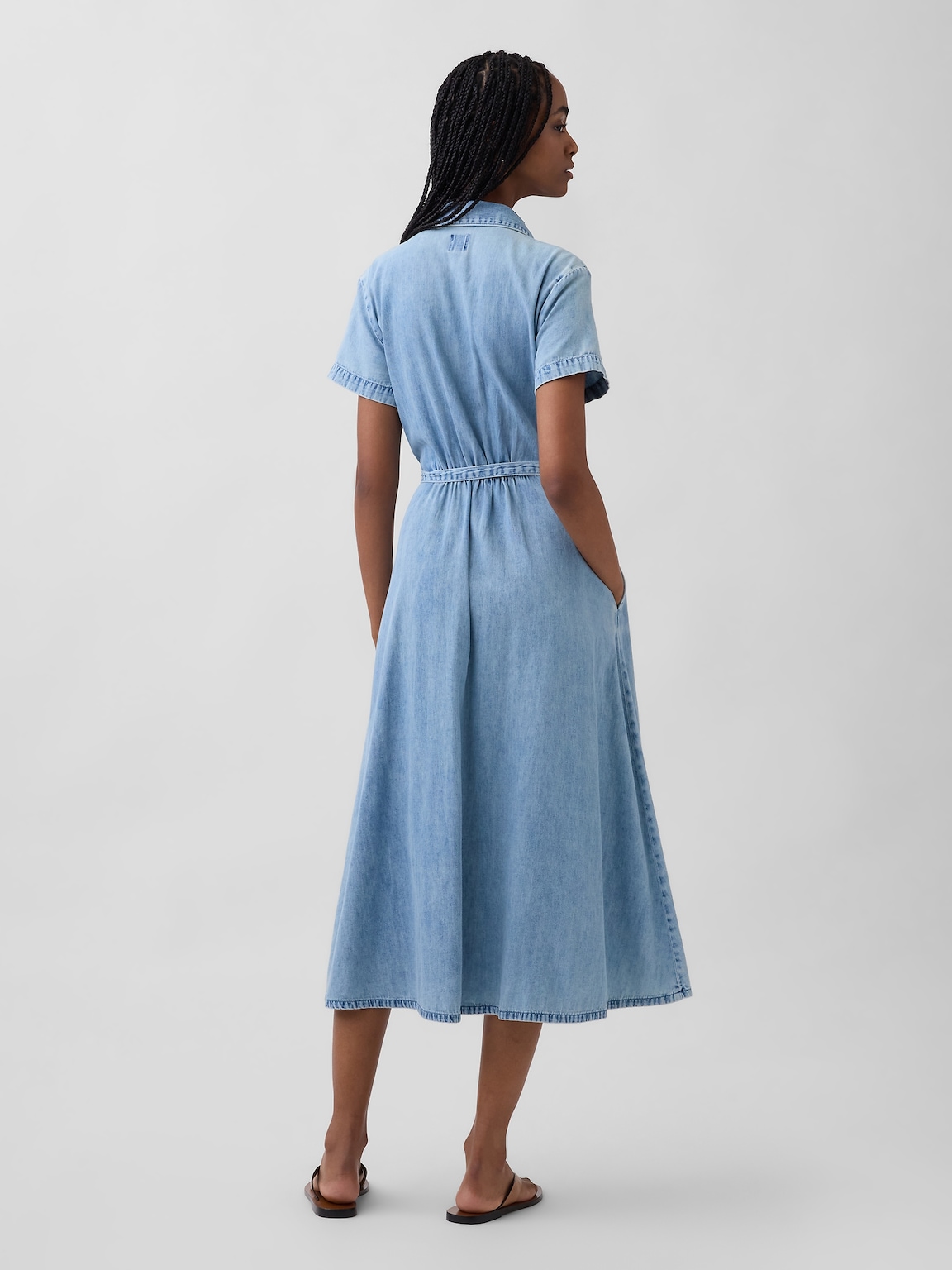 Denim Tie-Waist Midi Shirtdress