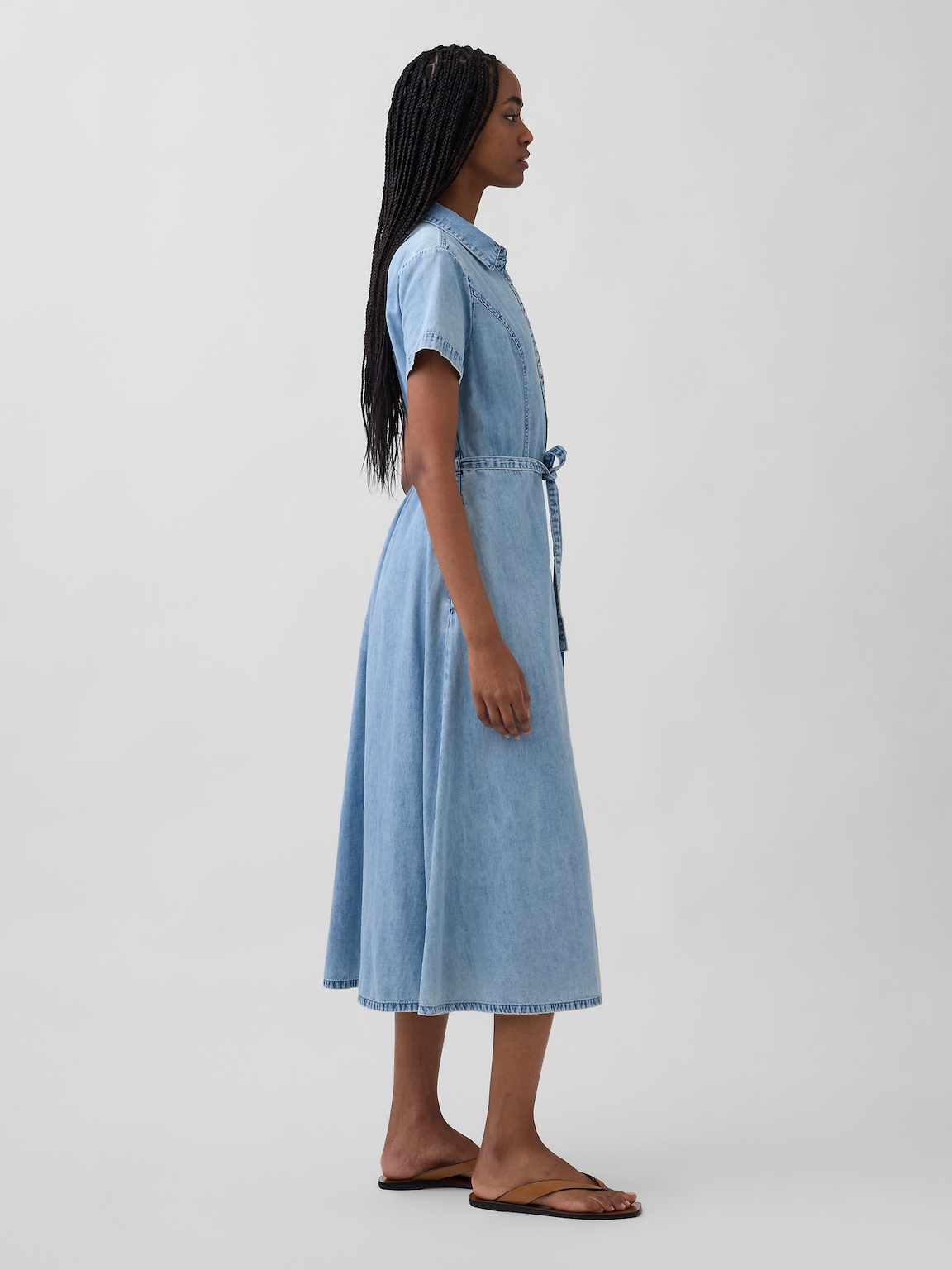 Denim Tie-Waist Midi Shirtdress