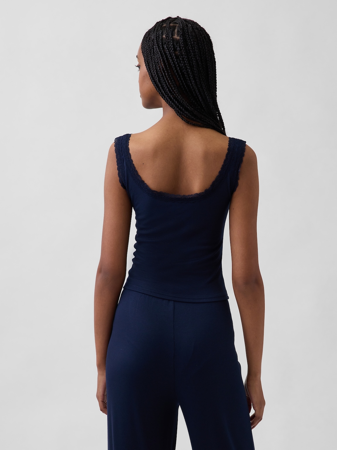 Mini Rib Lace Henley PJ Tank Top