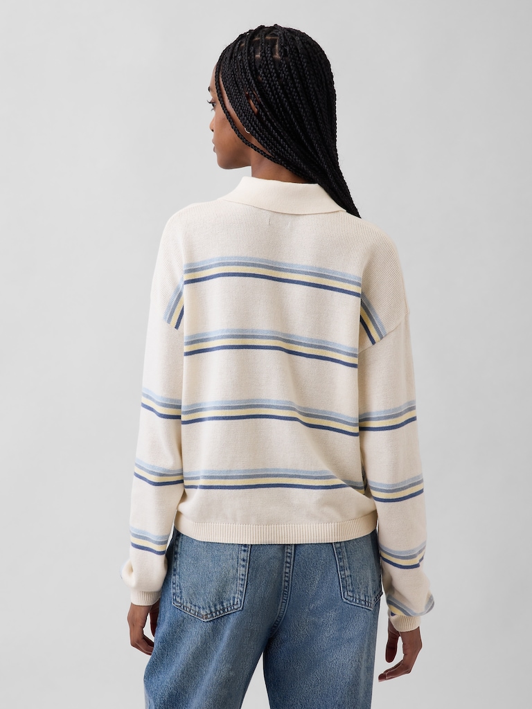 100% Cotton Relaxed Polo Sweater